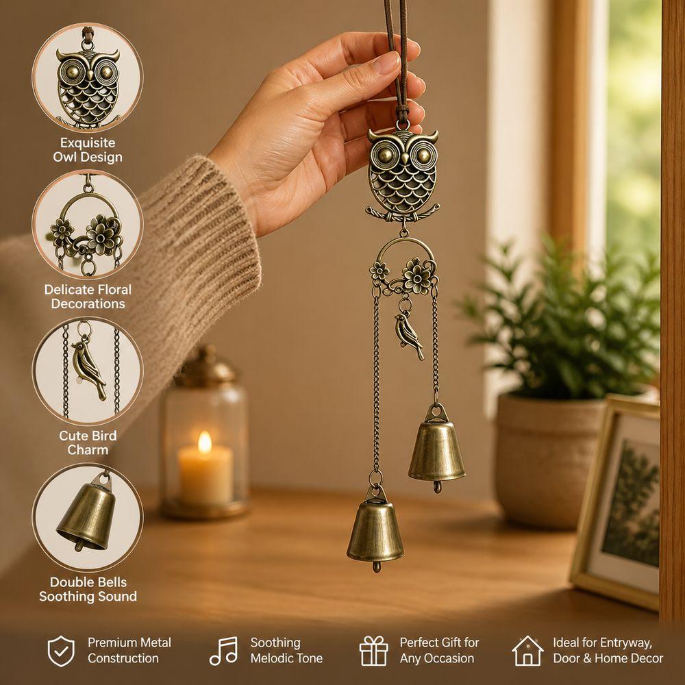Metal Wind Chime Owl Hanging Ornament Metal Decorative Pendant Durable Hanging Ring  Home Decor