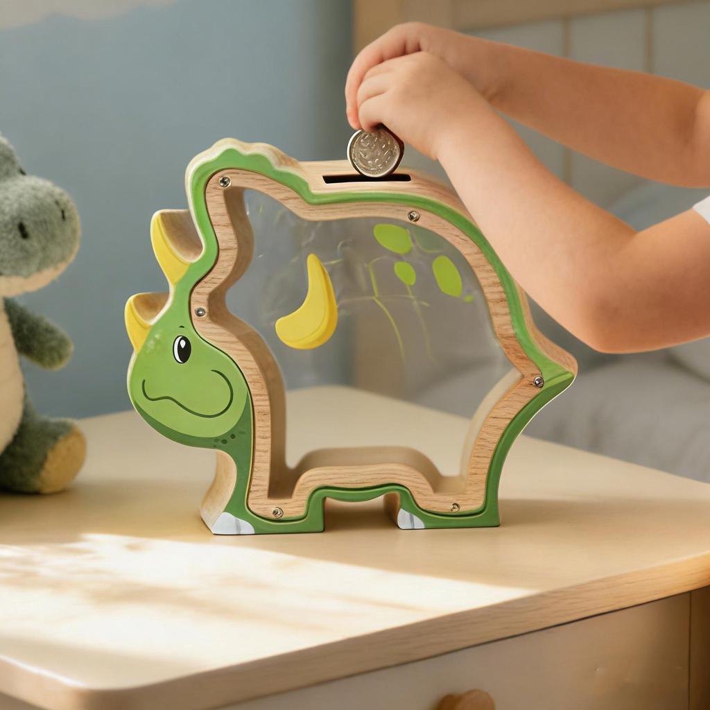 Coin Bank Wooden Dinosaur Safe Cash Box Coin Jar for Boys Girls Child Room Bedroom Nursery Shelf Home Decor Bookshelf