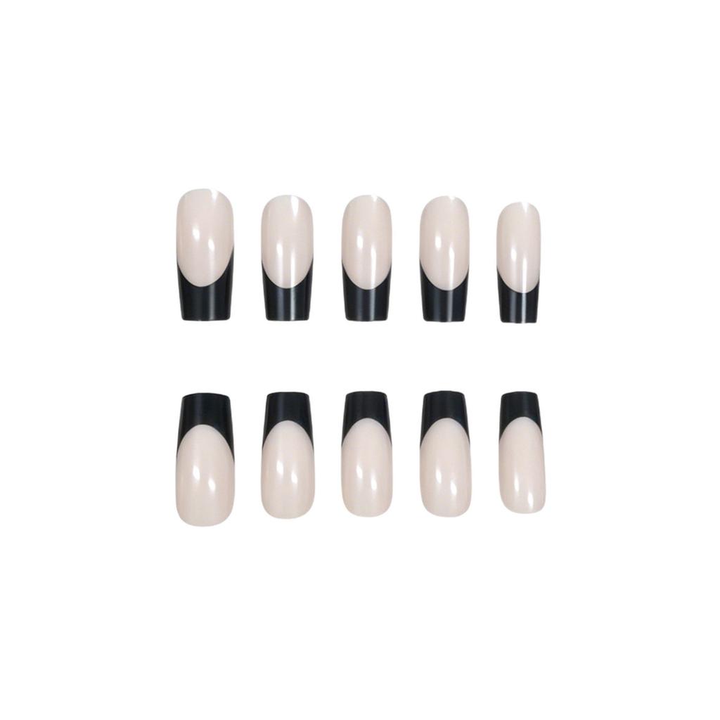 24 Pieces Of Manicure, Simple And Advanced Temperament, Black Edge French Nude Medium And Long Square Wearing Armor