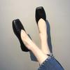Women's Flat Bottomed Single Shoes Casual Shallow Mouth Square Toe Women's Loafers Solid Color Flat Bottomed Women's Shoes