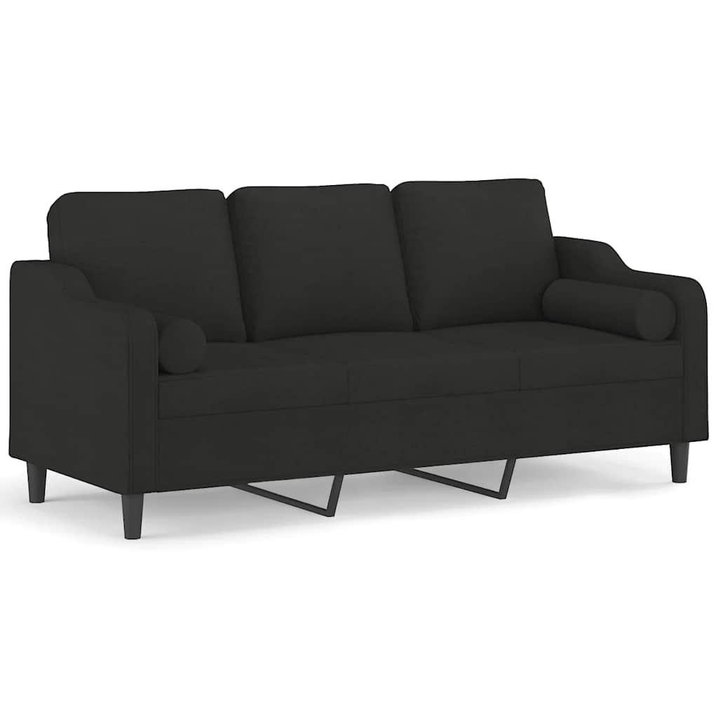 Vidaxl 3-Seater Sofa With Cushions, Black, 180 Cm, Fabric