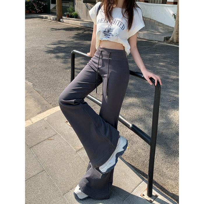 Sweet Casual Pants for Women Spring High Waist Bell-bottom Pants for Women Spring Drawstring Slim Casual Pants for Women Walk Pants for Women