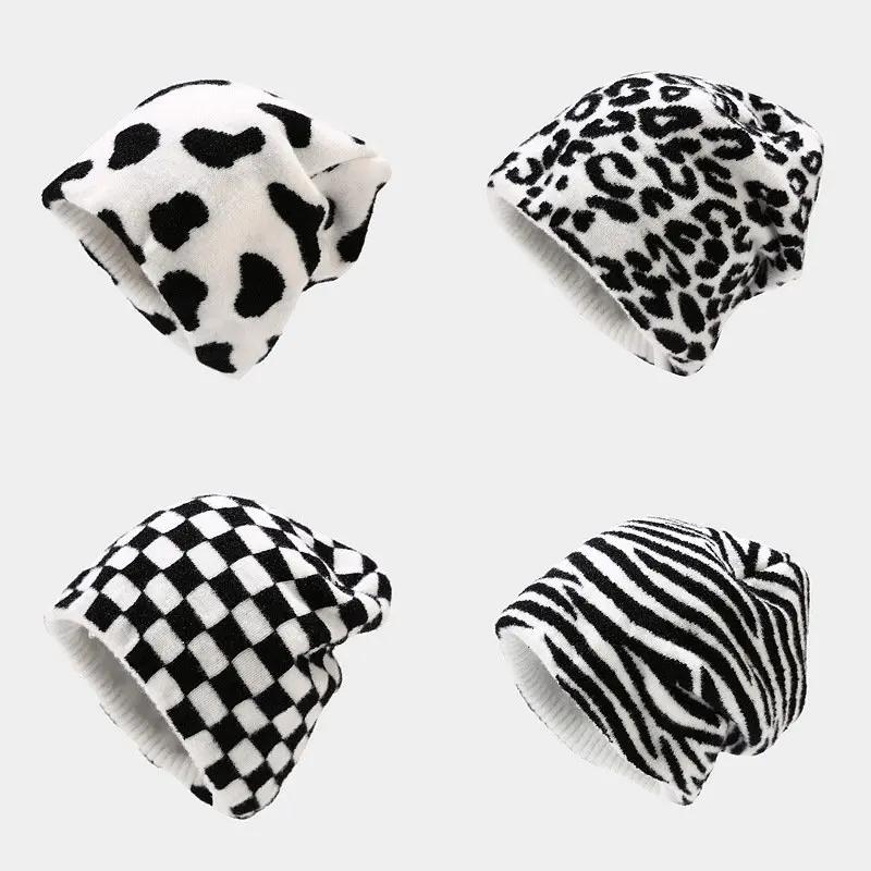 LDSLYJR Autumn Winter Cotton Print Thicken Knitted Hat Warm Skullies Cap Beanie Hat For Men and Women 01