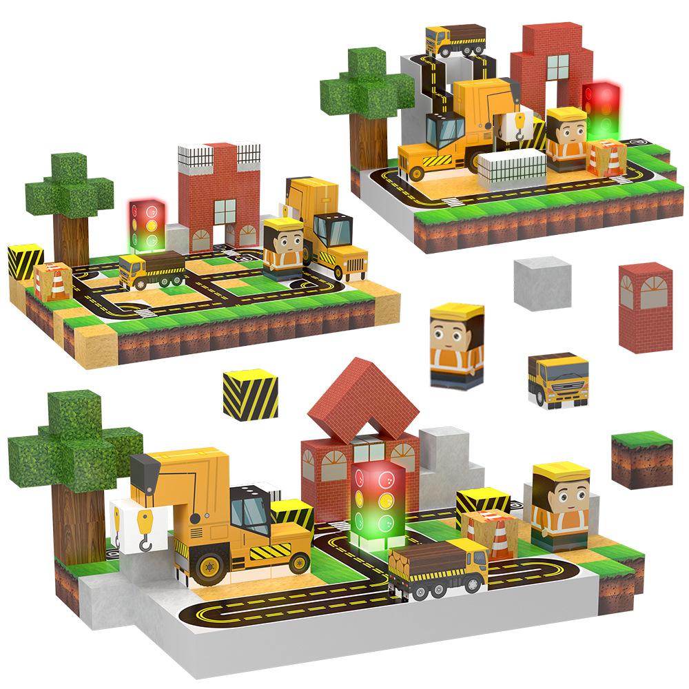 138PCS Light Magnetic Building Blocks Suit DIY Children's Engineering Vehicle Puzzle Assembled Magnetic Building Blocks
