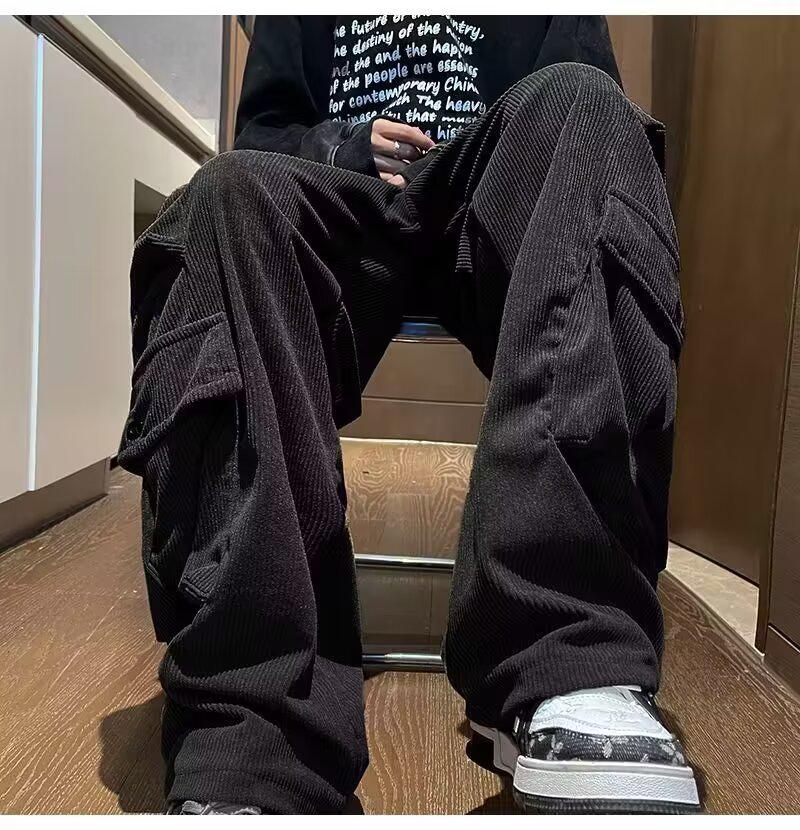 Herrars Vintage Manchestervidebyxor - Trendiga, Fickor, Amerikansk Retrostil för Hösten