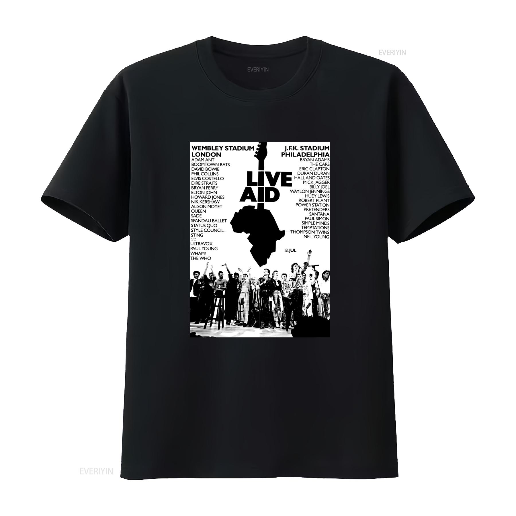 

Live Aid Concert Music Event 1985 Wembley JFK Stadium Rock T Shirt 80s Black vintage Washed Slightly Versatile Unisex Stretched 4XL