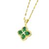 Emerald Four-Petaled Flower Necklace Light Luxury Retro Versatile Ethnic Style Lady Inlaid Zircon Crystal Collarbone Chain