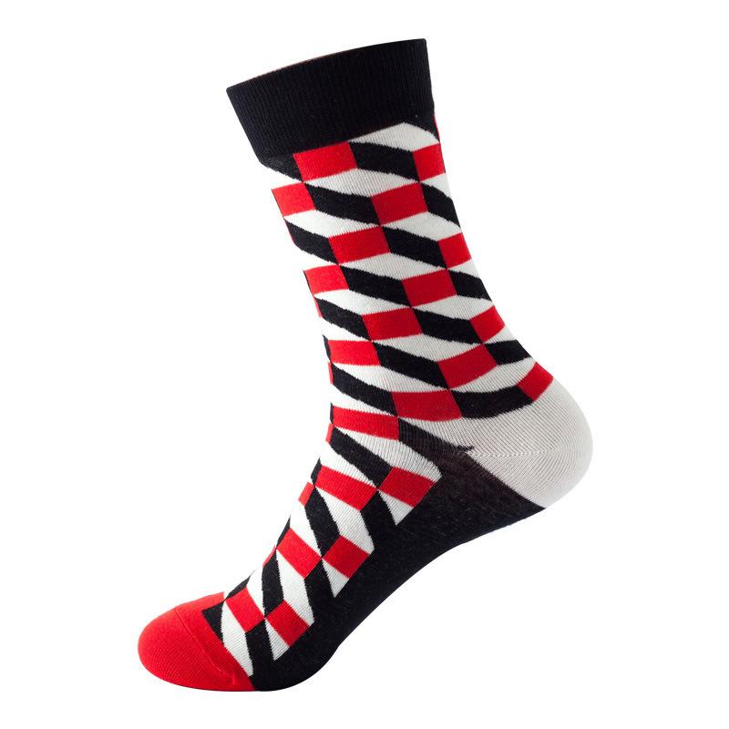 Hundreds Fashion Business Men 100% Cotton Happy Lattice Socks Unisex Boys Combed Hip Hop Street Skateboard Funny High Sox Set