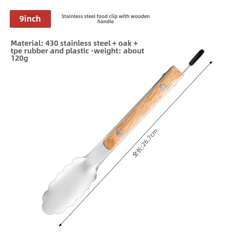 Stainless Steel Food Tongs with Heat-resistant Wooden Handles, Anti-scald Steak Tongs, BBQ Outdoor Grill Tongs, Bread Clips