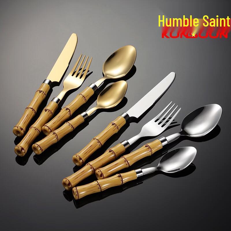 QianXing Stainless Steel Bamboo Handle Dinner Spoon Set