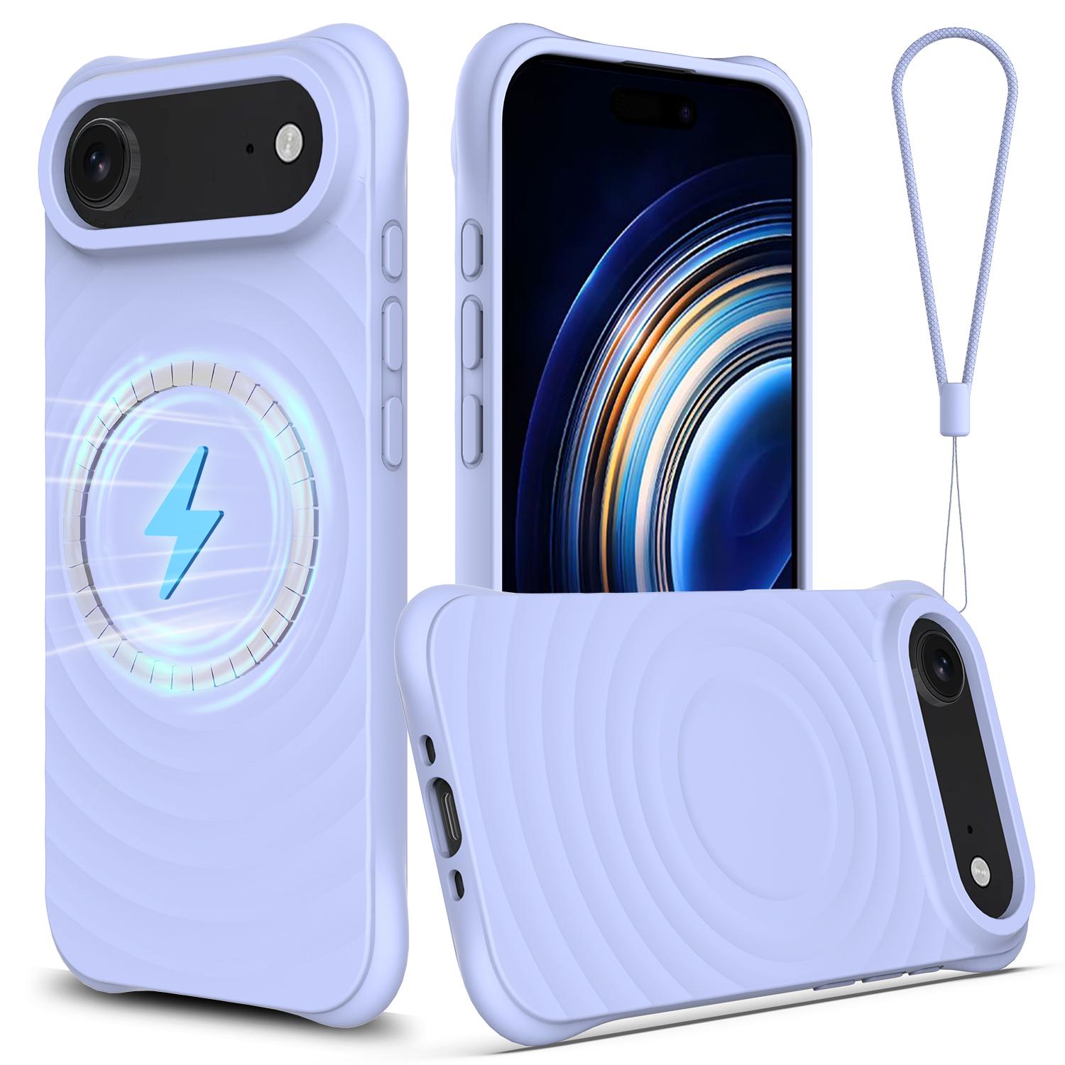 For iPhone Air Case Compatible with MagSafe Ripple Texture Liquid Silicone Protective Cover with Strap F