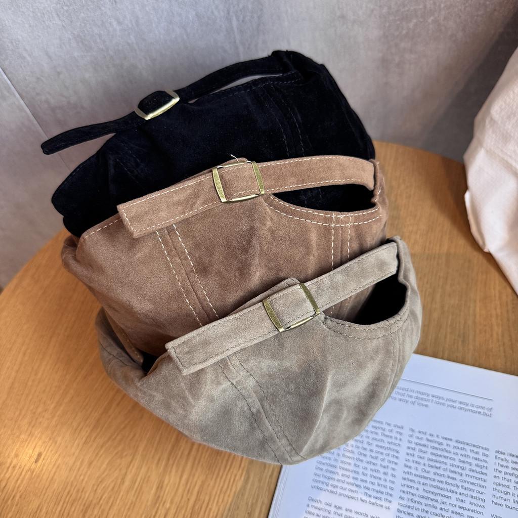 Color Classic Solid Retro Newsboy Cap Faux Suede Material Fall Winter Women