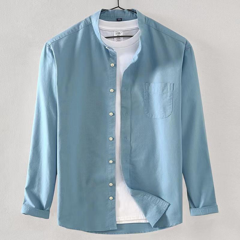 

Men s Shirt Cotton Oxford Stand-up Collar Autumn Casual 100% Cotton Long-sleeve White Yellow Blue Chinese Style Luxury Man Tops M синій