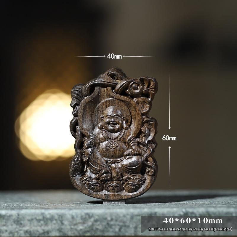 Bodhisattva Maitreya Carved Agarwood Chess Pendant - Chinese Style Handheld Charm