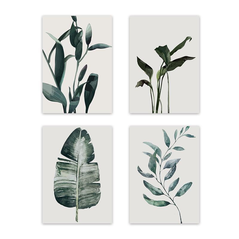 Nordic Minimalist Tropical Plants Poster Watercolor Leaves Canvas Painting Wall Art Picture for Modern Home Living Room Decor