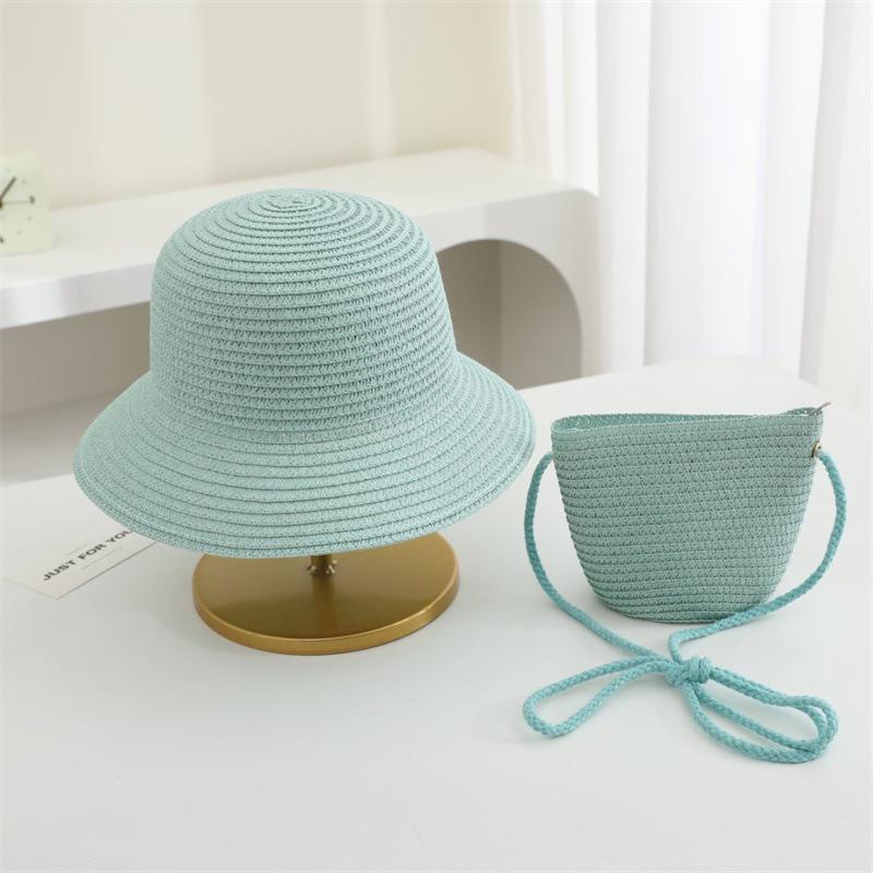 Summer Solid Color Straw Bag Shoulder Messenger Round Bag Children Versatile Outing Beach Bag Light Board DIY Round Weaving