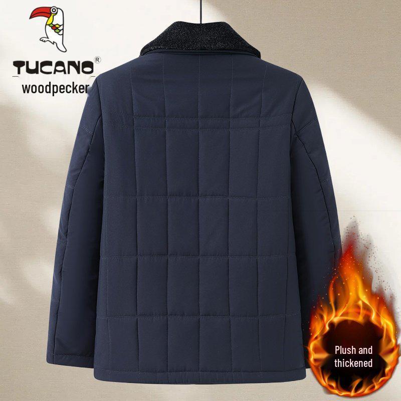 Men's Winter Velvet-Padded Woodpecker Jacket - Warm Cotton Outerwear for Middle-Aged and Elderly Dads and Grandpas