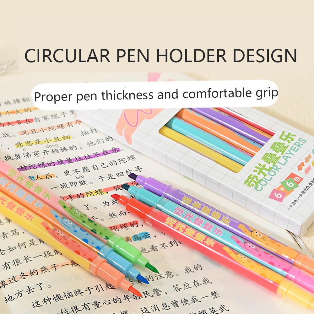 6pcs/set Pastel Highlighter Pen Set Cute Aesthetic Colored Markers for Kids School Office Supplies