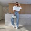 Autumn's New High-waisted Stretched-waist Wide-leg Jeans, Loose and Versatile Straight-leg Pants for Women