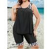Large Size Women's Tankini Blouse Split Five-point Pants Conservative and Thin Fat Woman Swimsuit