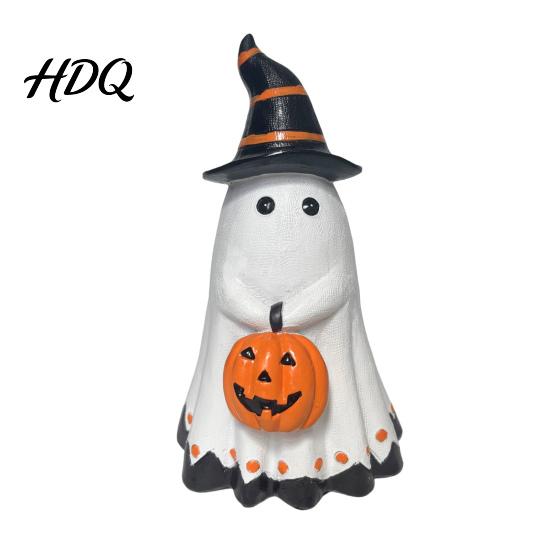 Halloween Home Decor Ghost Figurine Cute Wearing Hat And Holding Festive Figurine