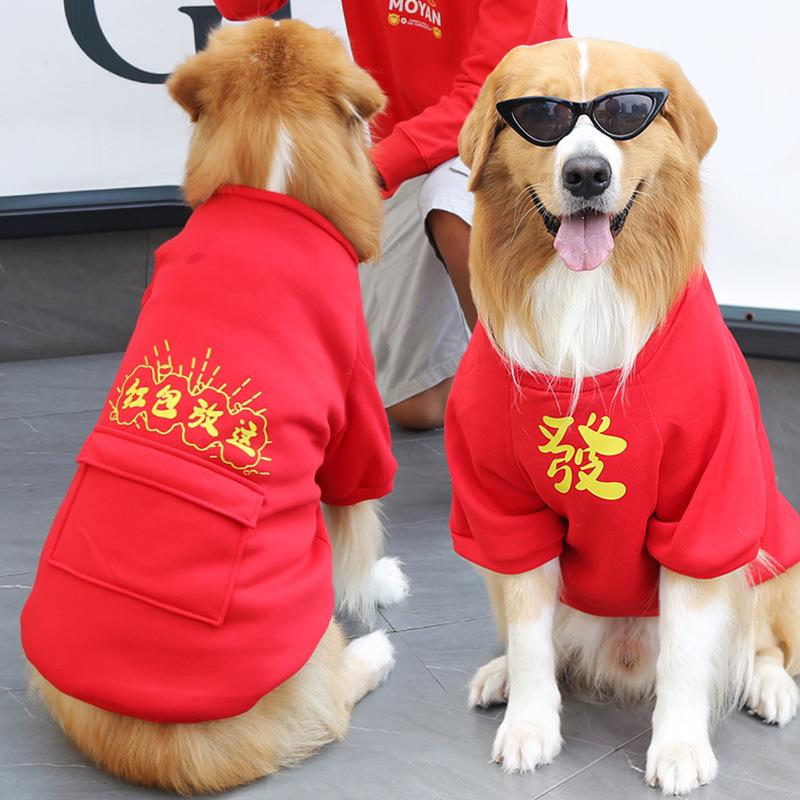 Golden Retriever Small Medium and Large Dog Dress Dog Cat Autumn and Winter Gong Xi Fa Cai Pet Two-legged Clothing Supplies