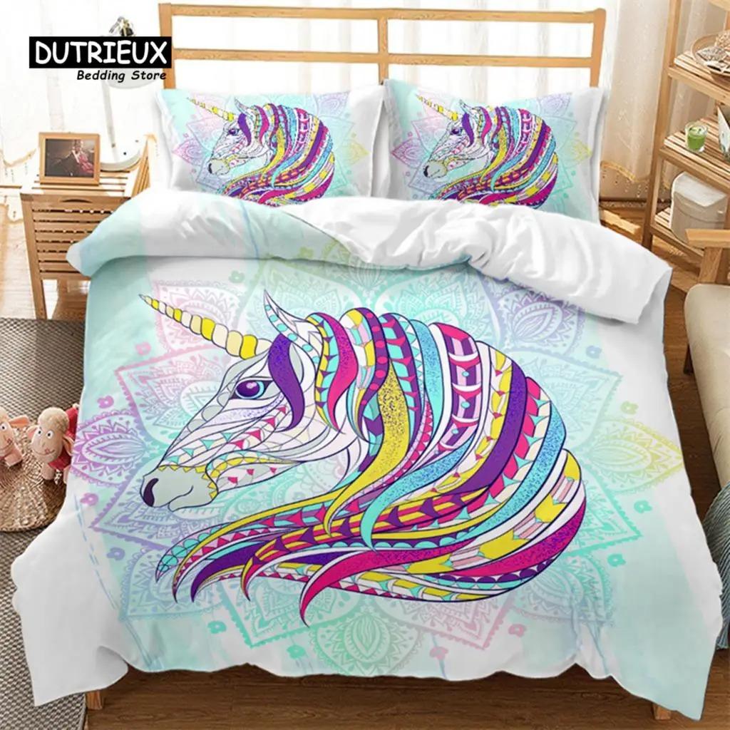 Exotic Ethnic Animals Duvet Cover King For Kid Adult Bohemian Mandala Bedding Set Microfiber Colorful Deer Wolf Head Quilt Cover