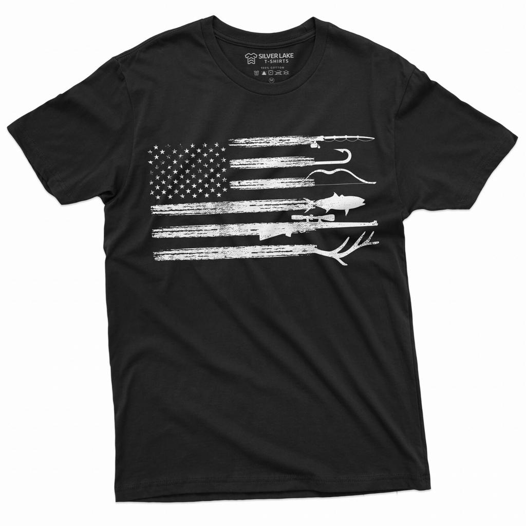 Herren Jagd Angeln Shirt USA Flagge Natur Camo Shirt Geschenkideen T-Shirt für Vater