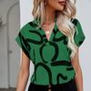 Ladies Summer Short Sleeve V Neck Casual Printed Pullover Blouse Shirt Top
