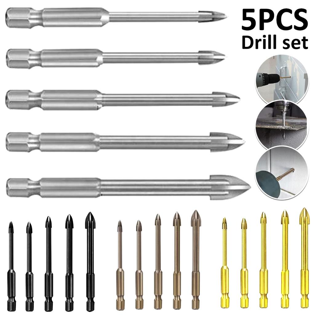 5pcs Drill Bit Set Triangle Drill Bit with Hex Shank 3/4/5/6/7mm Drill Bit Straight Shank for Metal Stainless Steel Drilling