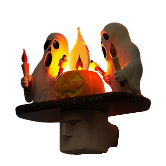 Halloween Night Light Spooky Ghost Campfire Pumpkin Boo Witch Black Cat Nightlight for Halloween Bedroom Living Room Decor