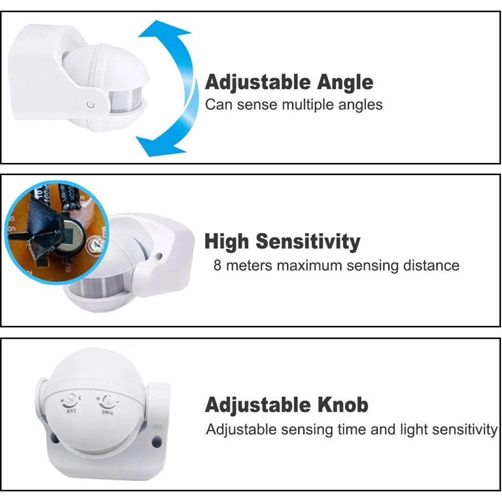 1pc 220V Outdoor Wall Mounted Adjustable PIR Motion Security Sensor IP54 Waterproof Corridor Lighting Sensor Switches