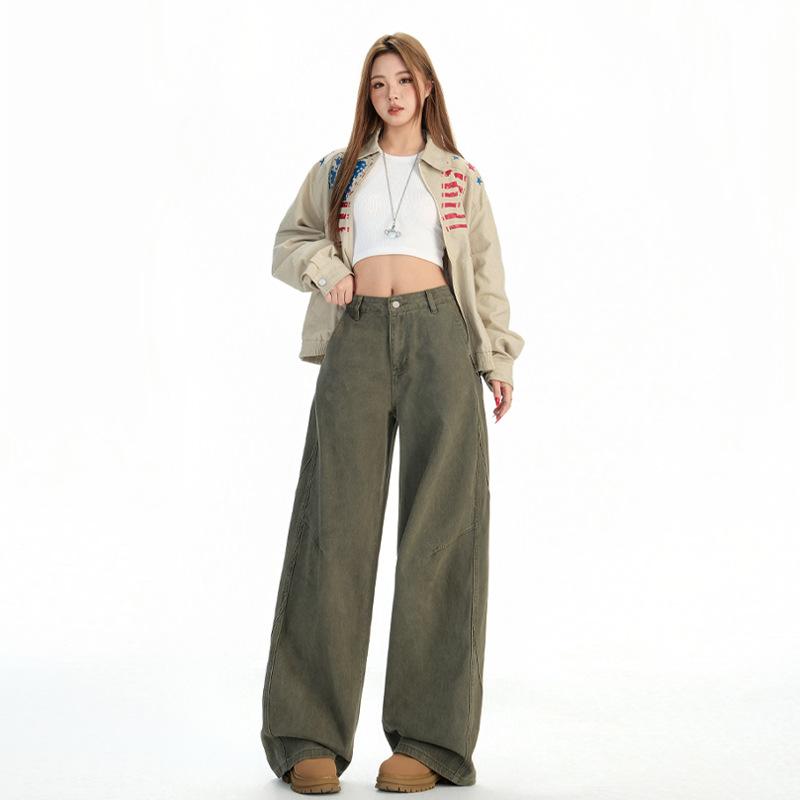 Brown coffee high waist wide leg jeans women's American retro autumn and winter new loose drape thin straight pants versatile