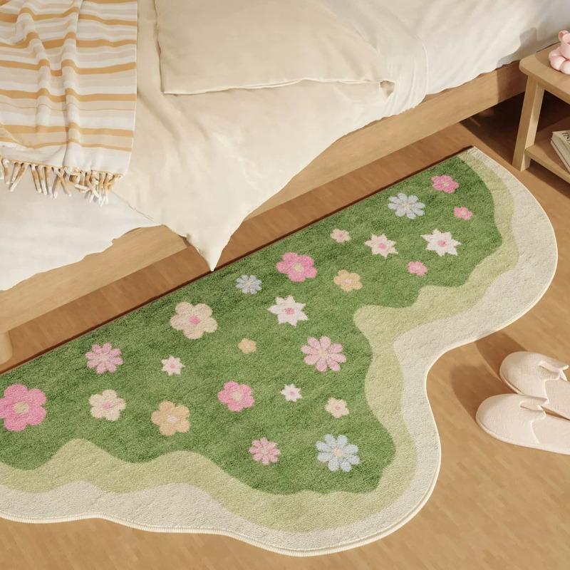 Girly Style Carpets for Living Room Colorful Flowers Bedroom Decor Carpet Irregular Bedside Plush Rug Fluffy Soft Home Floor Mat