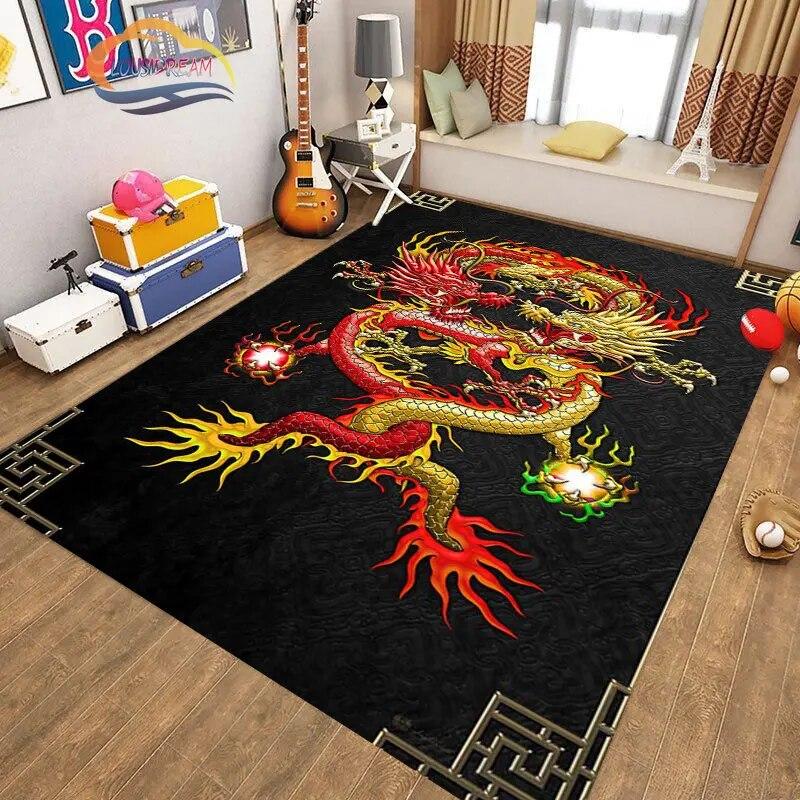 Kinesisk Drage Teppe 3D Trykk Dyr Tegneserie Mytisk drage Områdeteppe Stue Lekematte Gang Entrédør Dekor