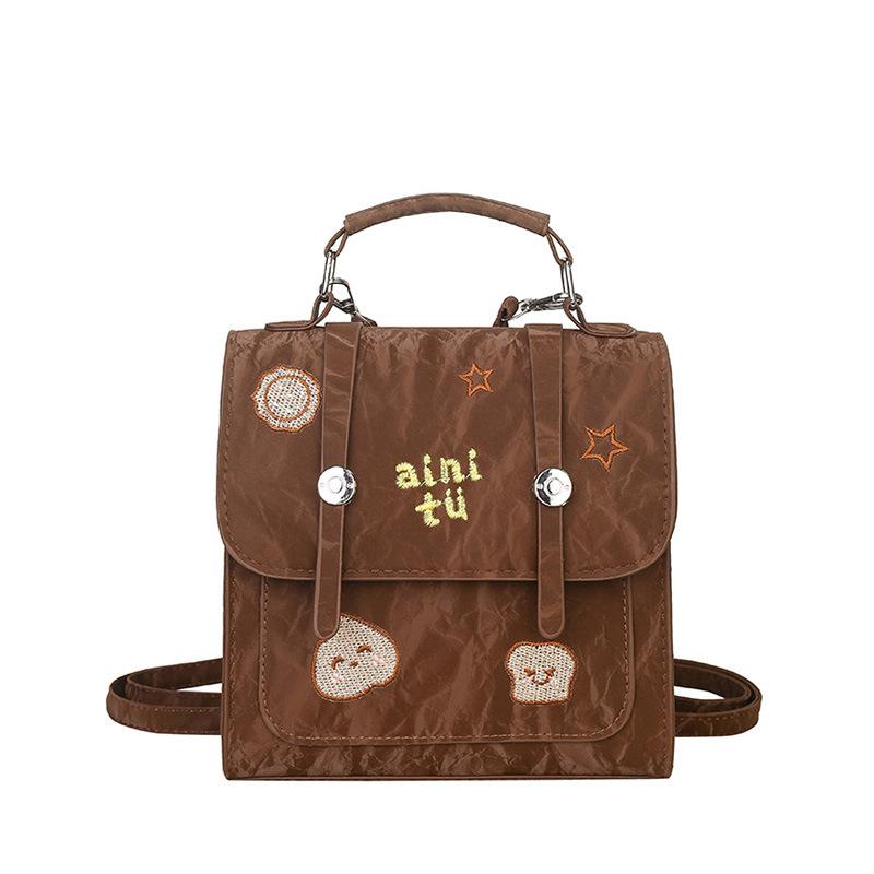 New Retro Embroidery New College Style Popular Solid Color Fashion Portable Shoulder Small Square Bag