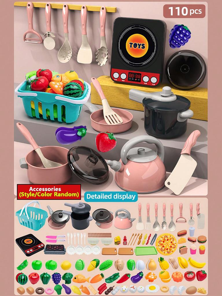 Kids Kitchen Toys Set 92/69/59 PCS Play Kitchen Accessories Kit with Play Pots Pretend Food Cooking Toy Toddler Girls Boy