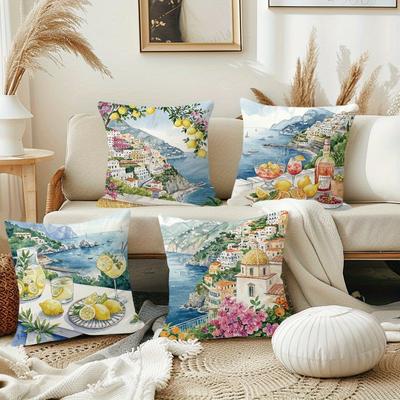 Kissenbezug mit mediterranem ZitronenmotivGeeignet für Sofa Auto Schlafzimmer Dekorative Kissenhülle Kissenbezug