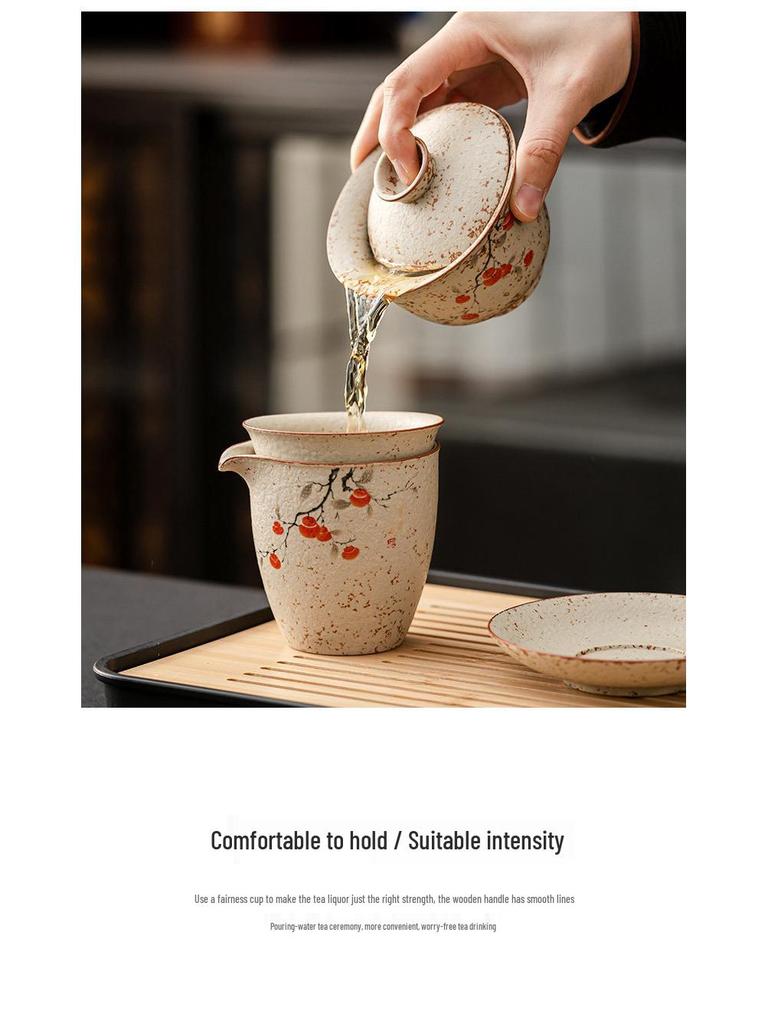 High-End Flint Red Gongfu Tea Set with Ceramic Kettle, Teacups, and Teaplatters