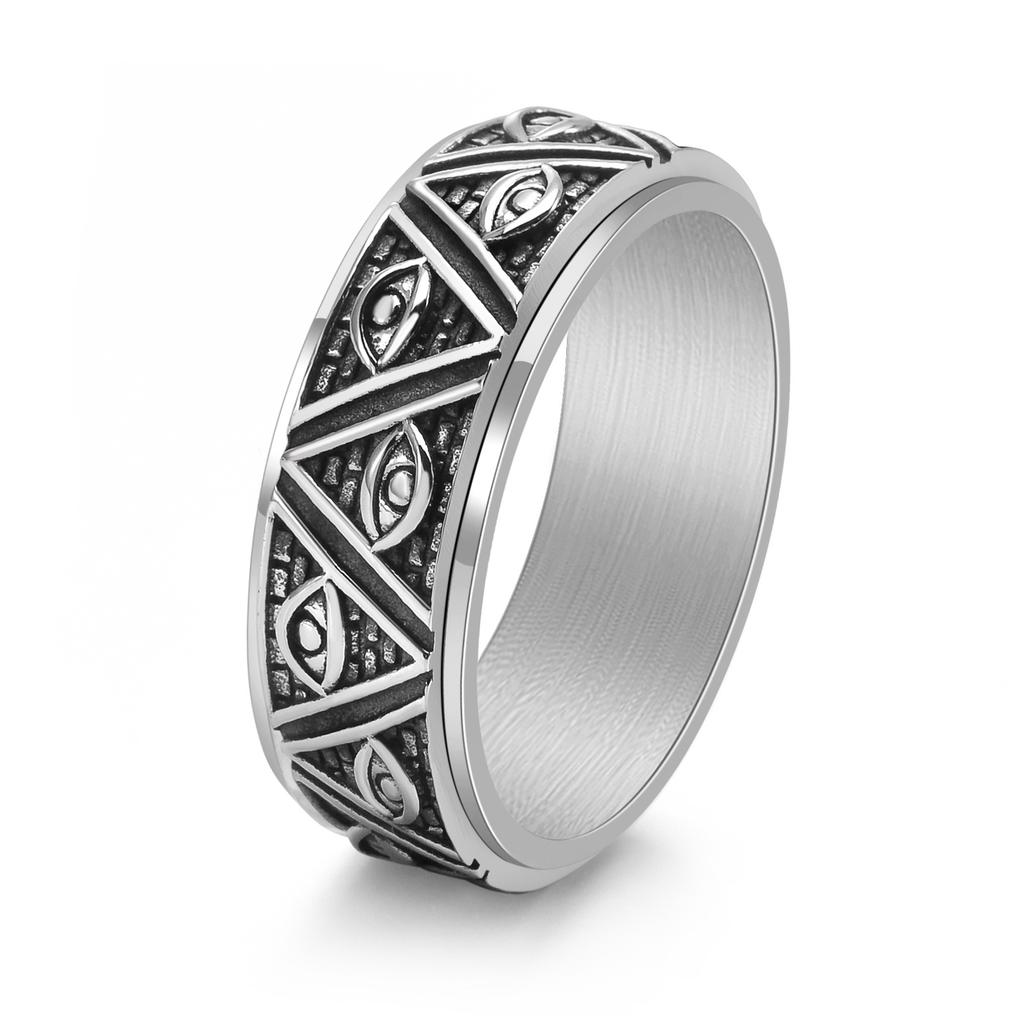 Retro God's Eye Rotating Ring for Men Woman Fashion Stainless Steel Eye of Providence Finger Jewelry Gothic Bohemian Style Men's Accessory