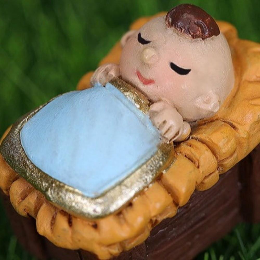 Resin Nativity Manger Ornament Miniature LED Lights Manger Group Hand Painted Cartoon Nativity Figurine Christmas Decoration
