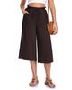 Women's Solid Color Wide-Leg Cropped Pants with Elastic Waistband and Pockets