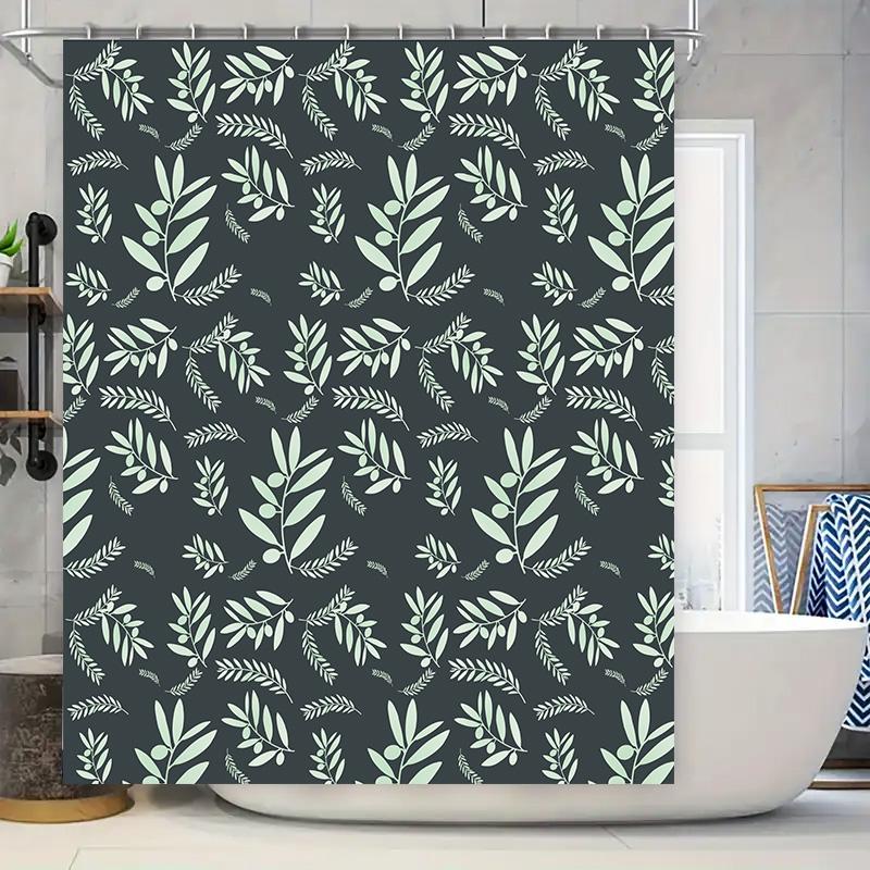 

Fashion Greenery Leaf Print Shower Curtain Waterproof Bathroom Decor Modern Home Bath Decorative Decoration with Rings 90x180cm