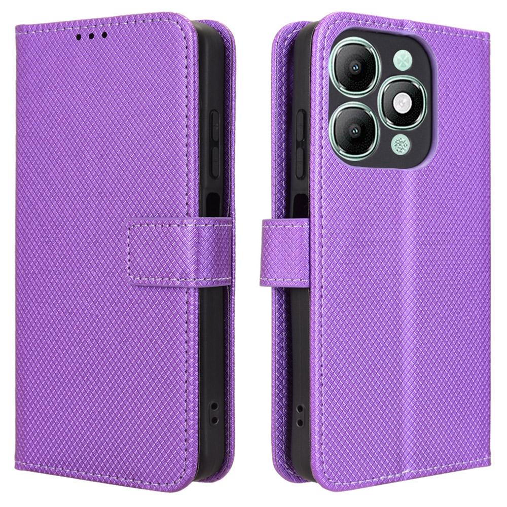 

Для itel A90 4G Кожаный чехол-кошелек с ремешком Текстура бриллианта Чехол для телефона Purple