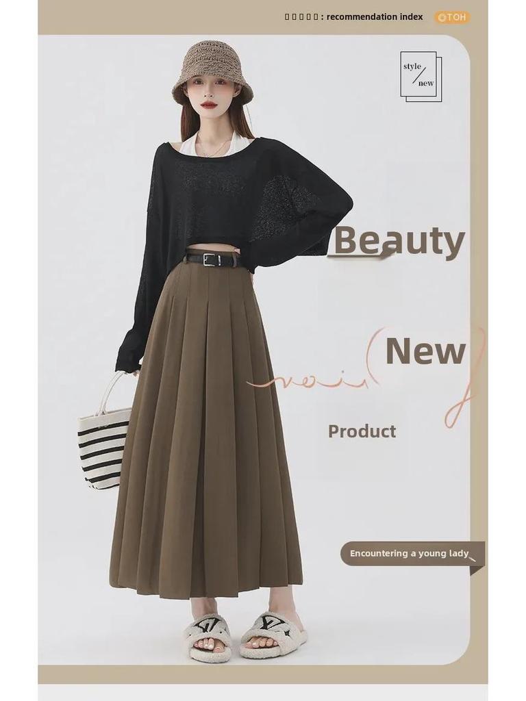 Women's Pleated Mid-Length Skirts - High Waist, Slimming, Elegant for Spring and Summer
