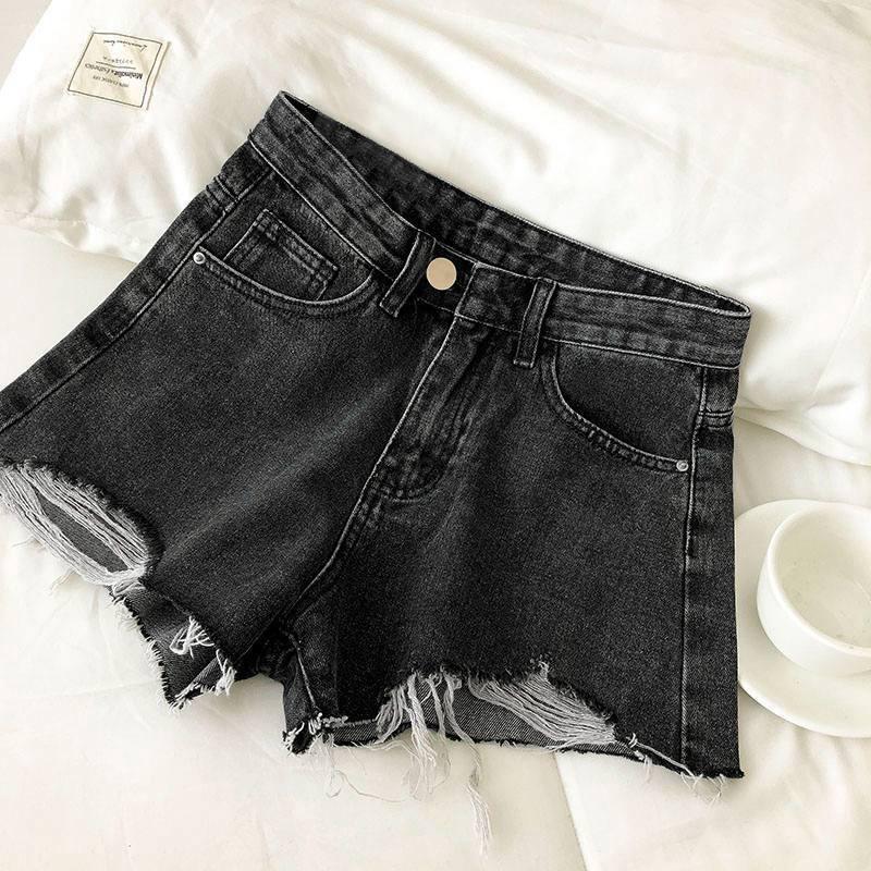 

Women s Slimming High Waist Ripped Wide Leg Raw Hem Jean Shorts 5XL черный серый