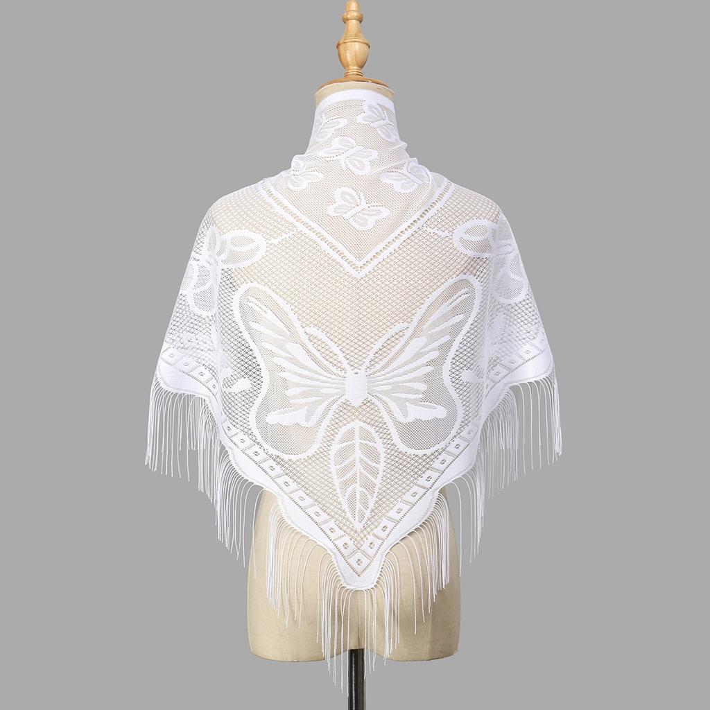 Printed Butterfly Lace Scarf Hollow Tassel Triangle Scarf Embrodiery Women Headscarf Femme Shawls Scarves Long Veil Floral Scarf