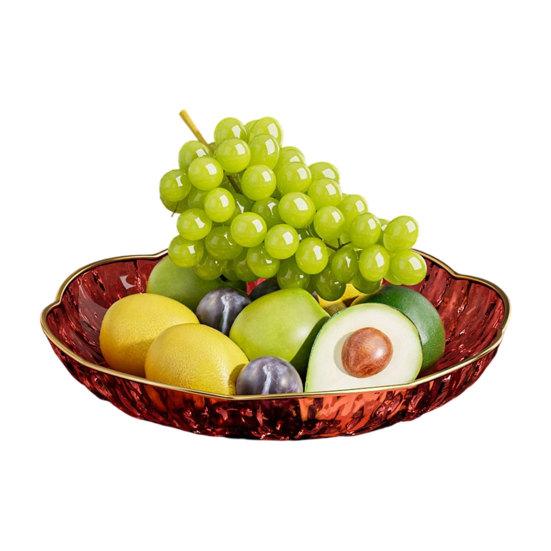 Plastic Fruit Bowl with Gold Trim, Clear Fruit Basket, Modern Decorative Serving Bowl for Kitchen Counter, Dining Room, Coffee Table