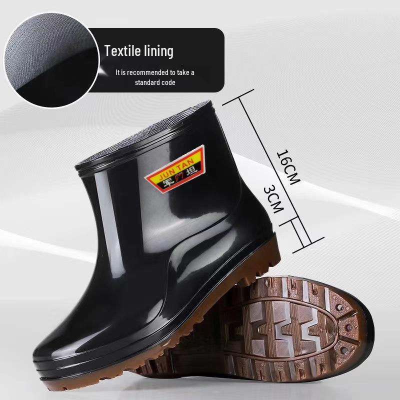 Vanntette sklisikre varme gummiregnstøvler for menn med fortykket lavskaftdesign