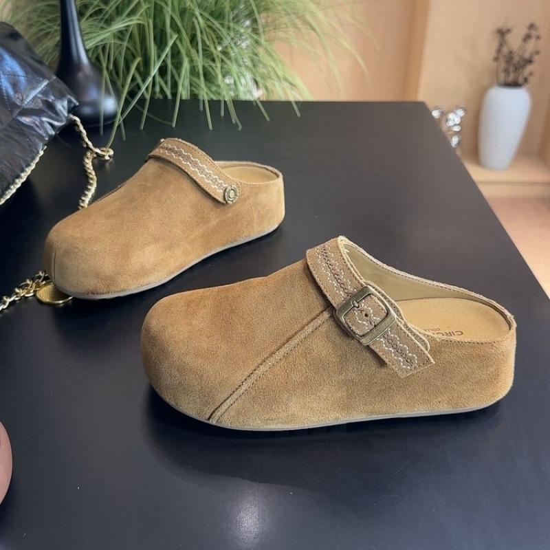 Thick bottom inner height increase two wear bag head half slippers women wear new autumn retro Boken slippers